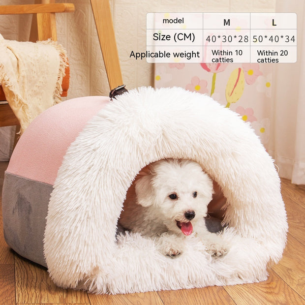 Fluffy Pet Cave Bed – Warm Plush Nest for Cats & Small Dogs