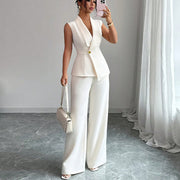 Women’s Elegant Sleeveless Pantsuit – Solid Color Two-Piece Set
