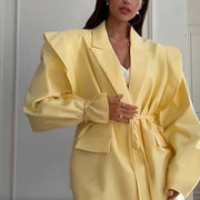 Women’s Belted Blazer Jacket – Slim Fit Long Sleeve Suit Top in Solid & Floral Prints