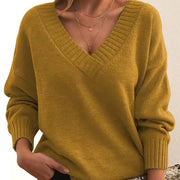 Women’s V-Neck Knit Pullover Sweater – Loose Fit, Cozy & Stylish (Multiple Colors)
