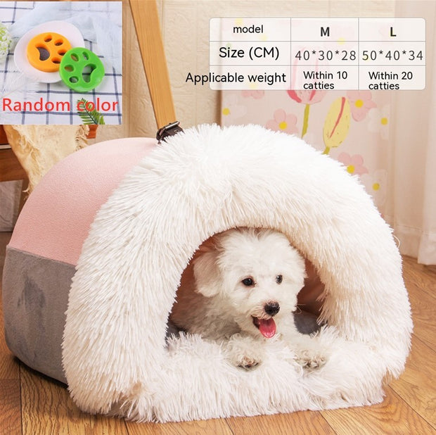 Fluffy Pet Cave Bed – Warm Plush Nest for Cats & Small Dogs
