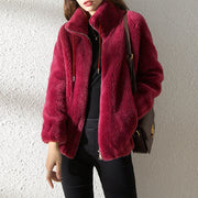 Plush Fleece Zip-Up Jacket – Soft Winter Coat for Women