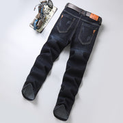 Men’s Straight-Leg Denim Jeans – Mid Waist Casual Washed Trousers for displayed on a flat surface.