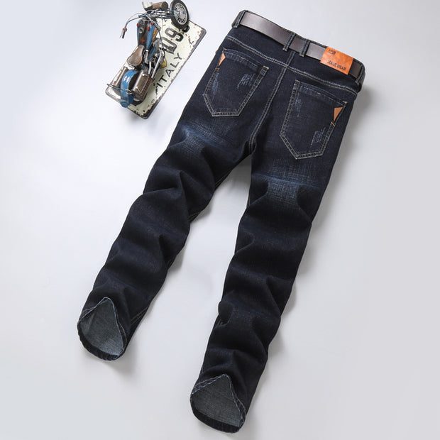Men’s Straight-Leg Denim Jeans – Mid Waist Casual Washed Trousers for displayed on a flat surface.
