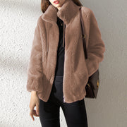 Plush Fleece Zip-Up Jacket – Soft Winter Coat for Women