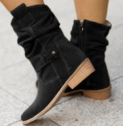 Women’s Suede Mid-Calf Fashion Boots – Comfortable Square Heel, Multiple Colors