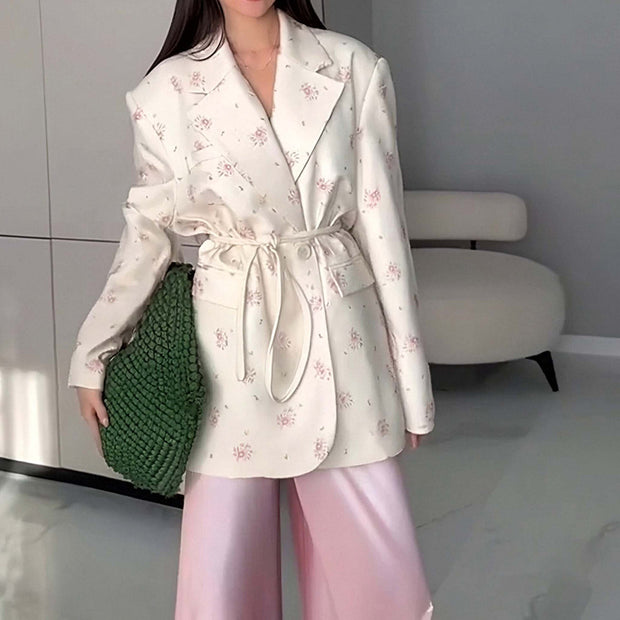 Women’s Belted Blazer Jacket – Slim Fit Long Sleeve Suit Top in Solid & Floral Prints