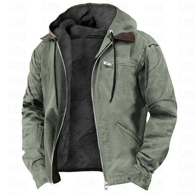 Men’s Hooded Winter Jacket – Warm Polyester Outerwear with Pockets (S–5XL, Multiple Colors)