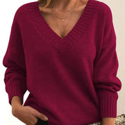Women’s V-Neck Knit Pullover Sweater – Loose Fit, Cozy & Stylish (Multiple Colors)