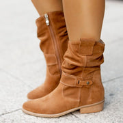 Women’s Suede Mid-Calf Fashion Boots – Comfortable Square Heel, Multiple Colors