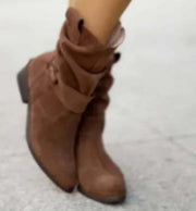 Women’s Suede Mid-Calf Fashion Boots – Comfortable Square Heel, Multiple Colors
