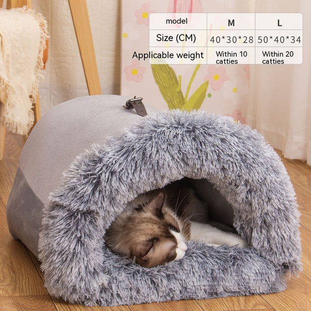 Fluffy Pet Cave Bed – Warm Plush Nest for Cats & Small Dogs