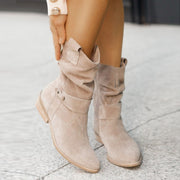 Women’s Suede Mid-Calf Fashion Boots – Comfortable Square Heel, Multiple Colors